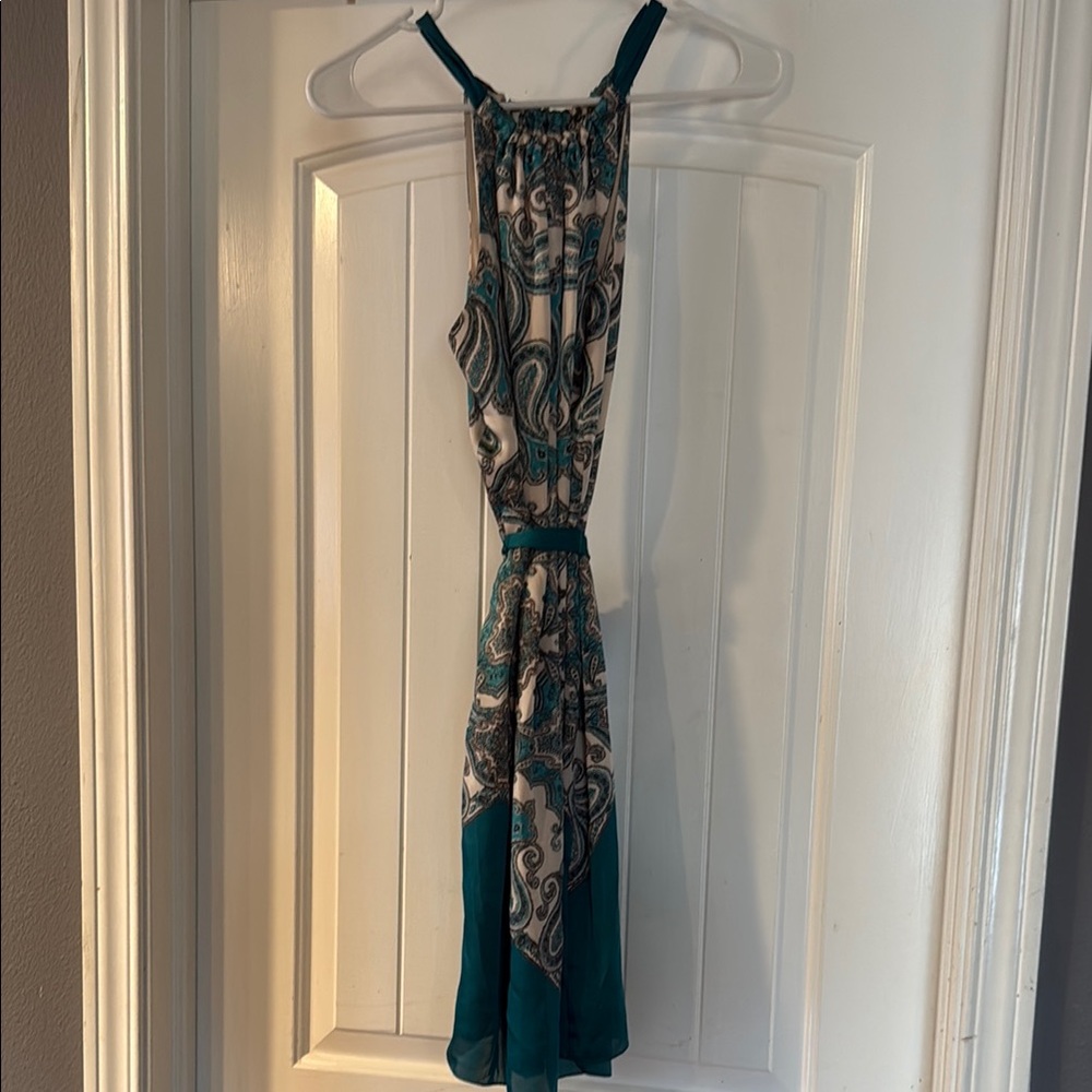 Max Studio Green Ruched Tie Front Maxi Dress